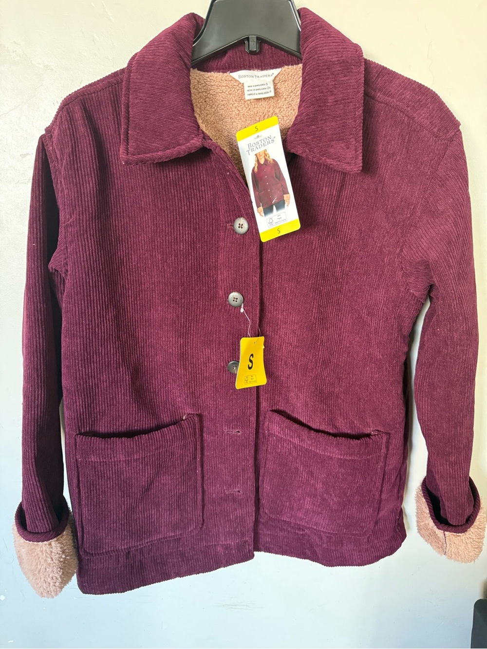 Boston Traders Corduroy Sherpa Jacket in Wine